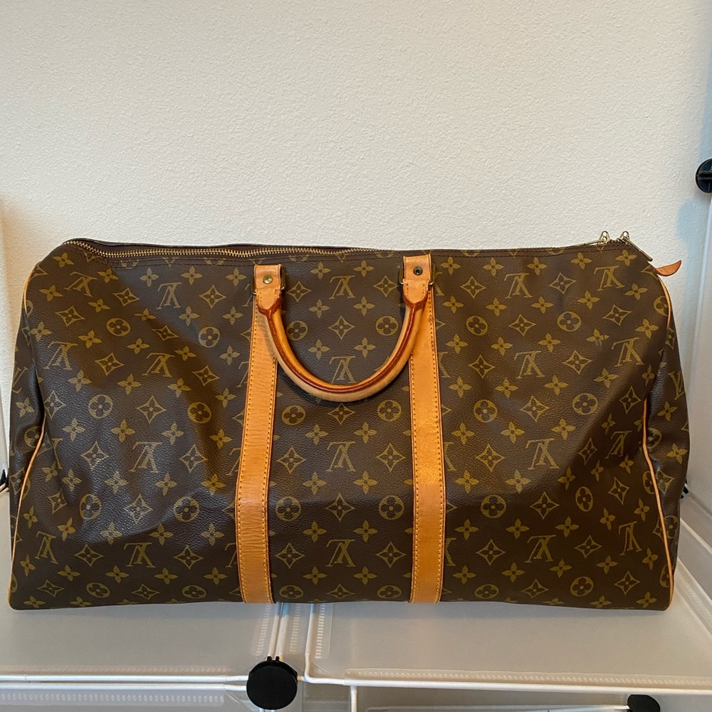 Louis Vuitton Brown and Tan Travel Bag with Monogram Canvas